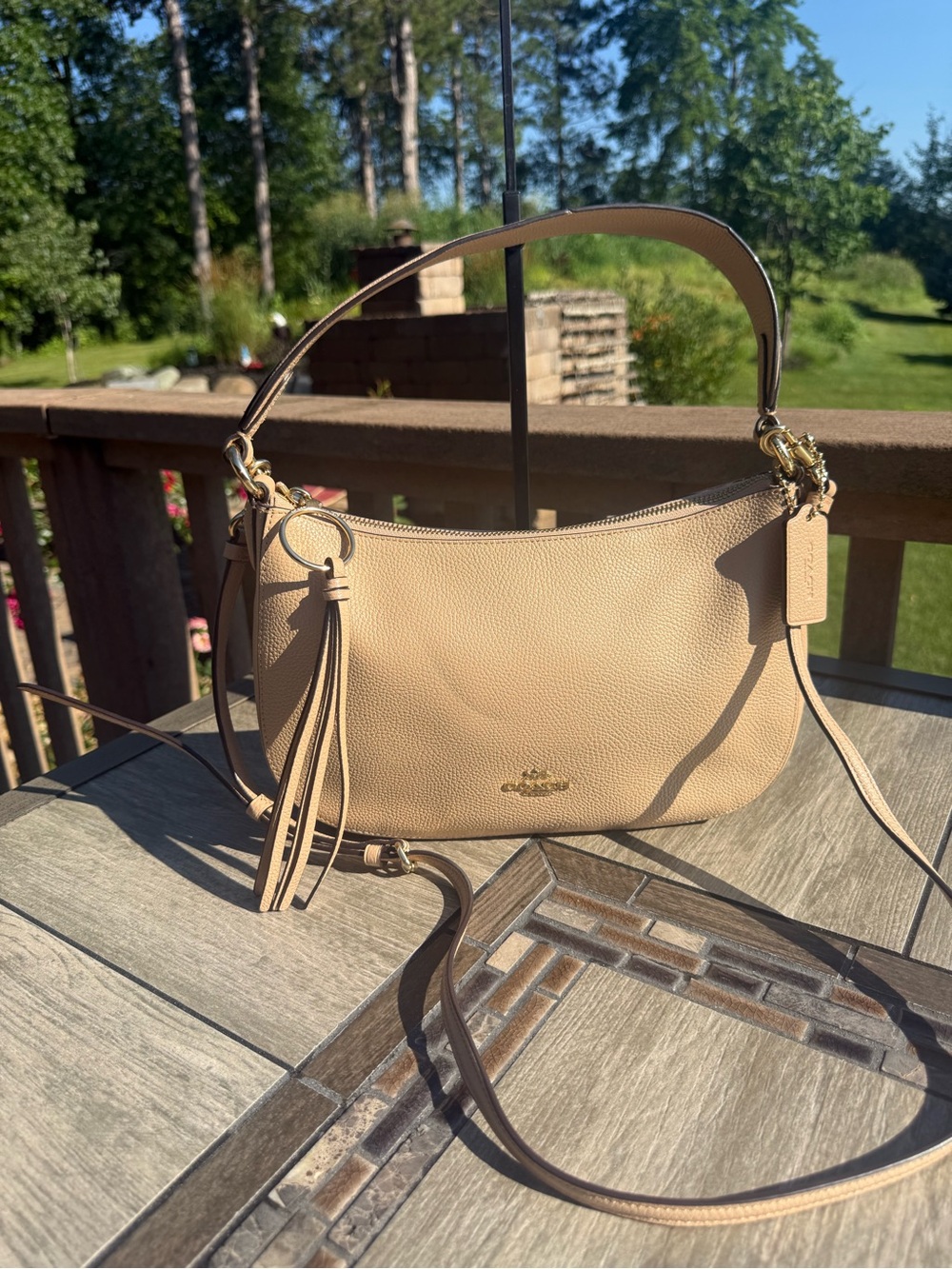 NWOT Coach Sutton Crossbody in Polished Pebble Leather Beige Neutral Tassel - Picture 3 of 10